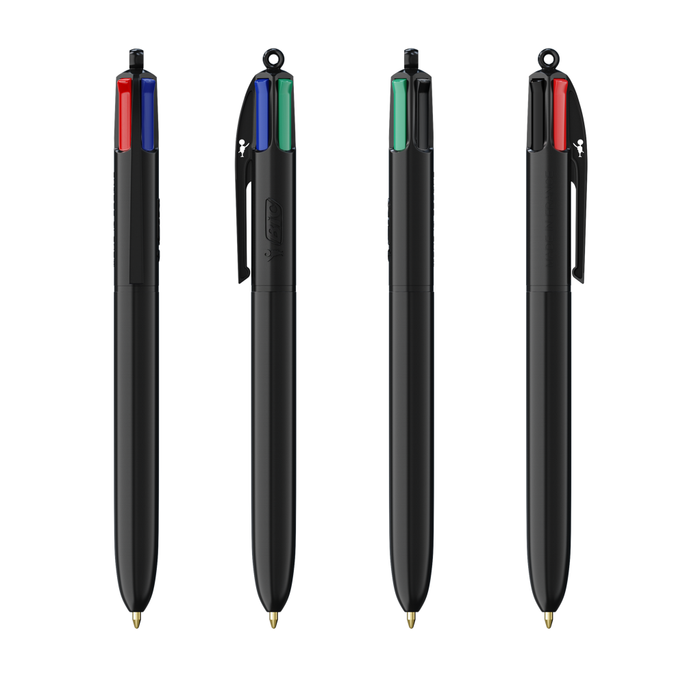 BIC® 4 Colours® ballpen + lanyard - Zwart