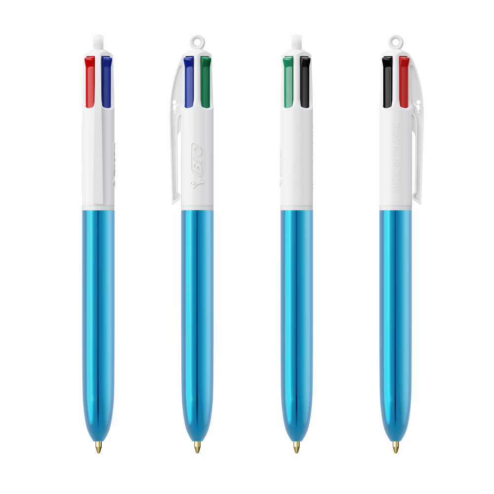 BIC® 4 Colours® Shine with lanyard ballpen - Wit/Metallic Blauw