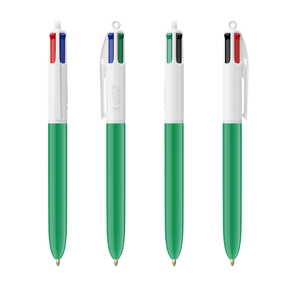 BIC® 4 Colours® ballpen + lanyard - Wit/Groen